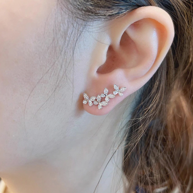 Butterfly flower exquisite earrings for women, fashionable and popular earrings, micro-inlaid zircon, shiny everyday earrings