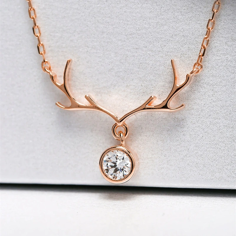  Christmas inlaid zircon necklace women's antler elk pendant jewelry lady style cute holiday ornaments