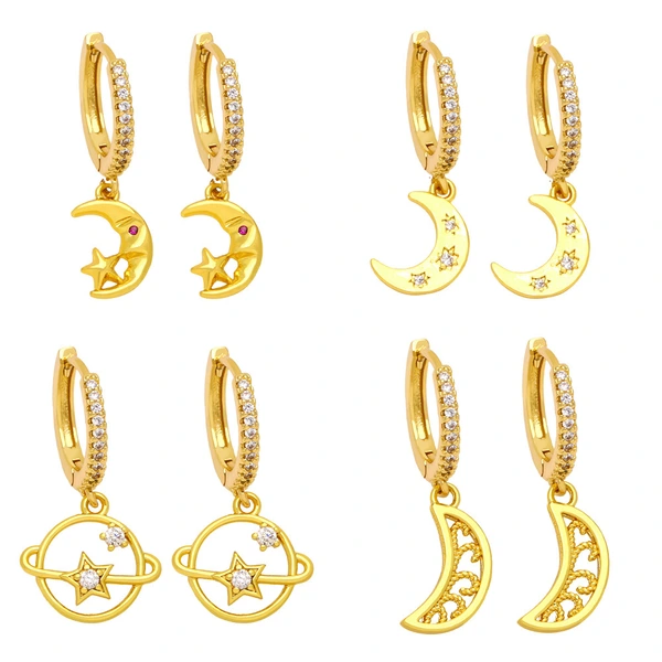 New star moon zircon earrings European and American simple planet earrings high-end Internet celebrity earrings era307