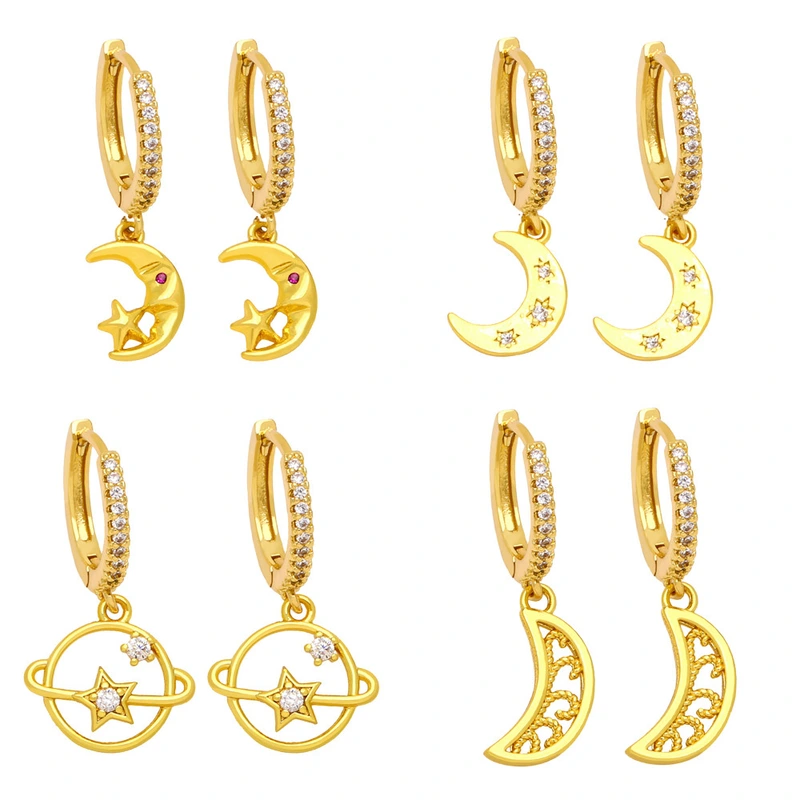 New star moon zircon earrings European and American simple planet earrings high-end Internet celebrity earrings era307