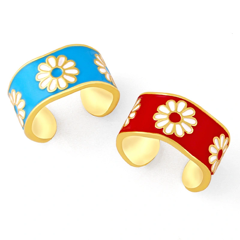 Clearance AS jewelry new retro small daisy open ring personality simple wide version flower ring female rim14