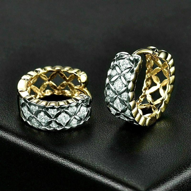 Hot selling electroplated two-color earrings for women, geometric light luxury diamond jewelry, French style elegant hot-selling earrings