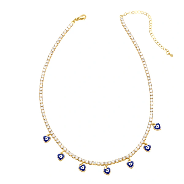 European and American hot-selling zircon tennis chain women's fashion niche oil drop heart-shaped devil eye pendant clavicle chain nkb034