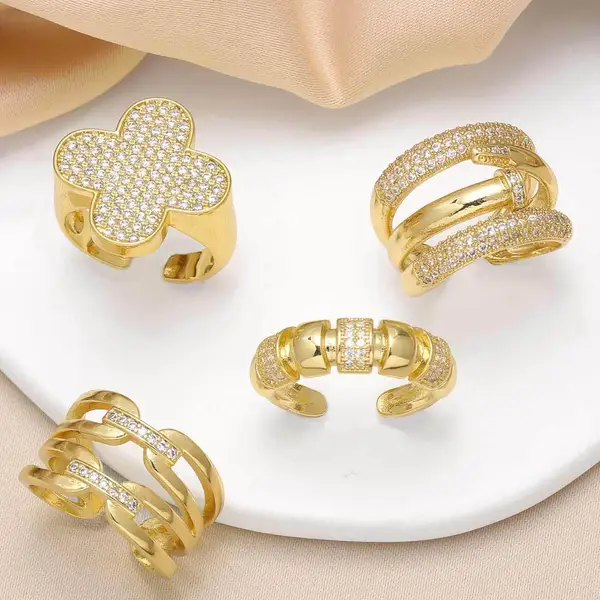 AS jewelry Europe and the United States hot selling flower full zircon ring female gold-plated double layer open ring rih07