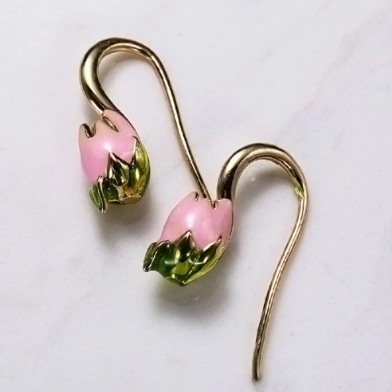 Korean version of the new earrings French retro tulip earrings forest girl sweet plant flower earrings