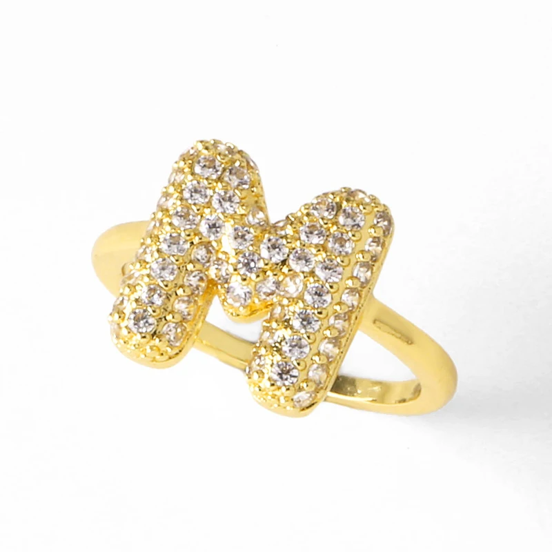 AS jewelry hot item inlaid with zircon 26 English letters open ring female rij23