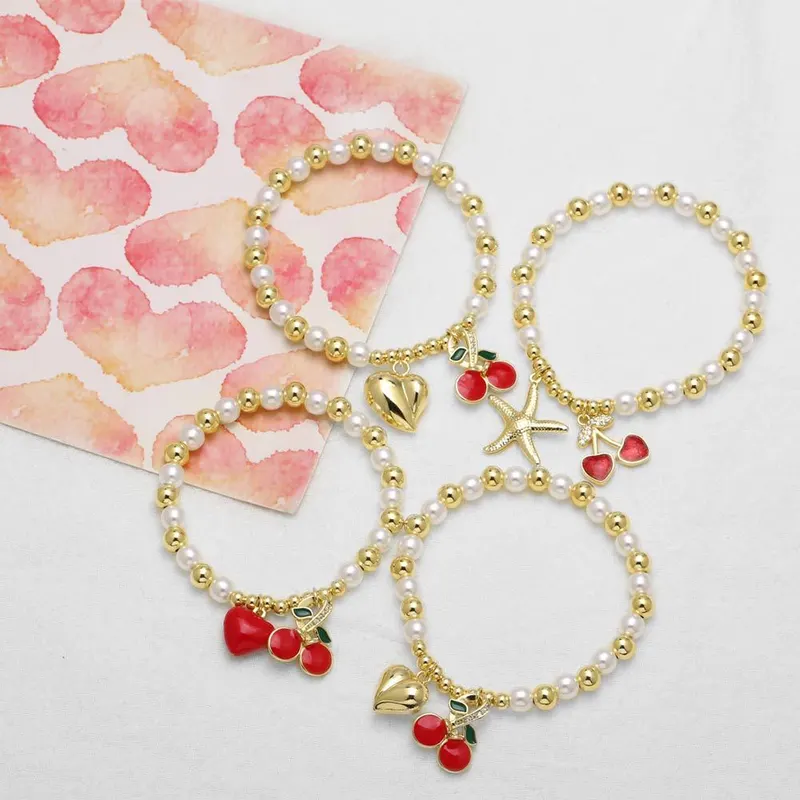 AS jewelry popular fruit cherry love pendant bracelet pearl bracelet hand jewelry female brm95