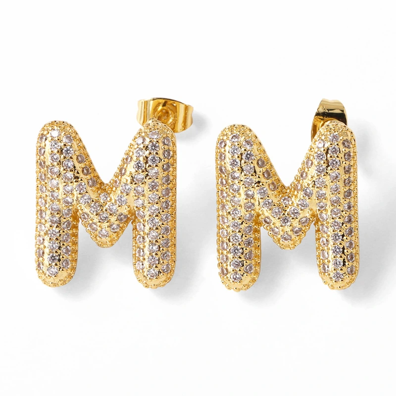 AS jewelry hot selling 26 English letters earrings gold-plated full zircon earrings female era009