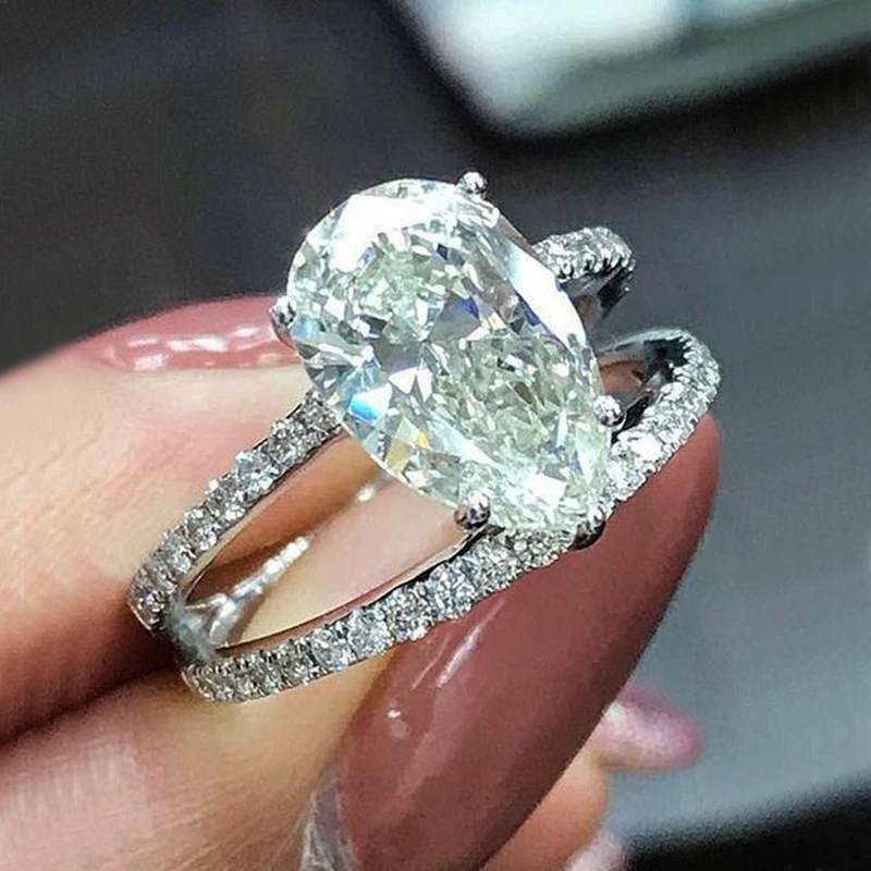 Hot selling new pear-shaped teardrop zircon double line single ring female European and American engagement ring special supply