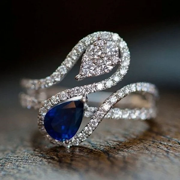 New blue teardrop zircon ring fashionable men's and women's ring hot sale