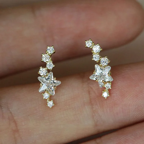 Japanese and Korean style earrings copper-plated gold-plated shining arc star-shaped zircon earrings small fresh and versatile women's earrings