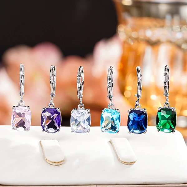 New blue imitation topaz drop earrings for women simple zircon earrings European and American jewelry wholesale