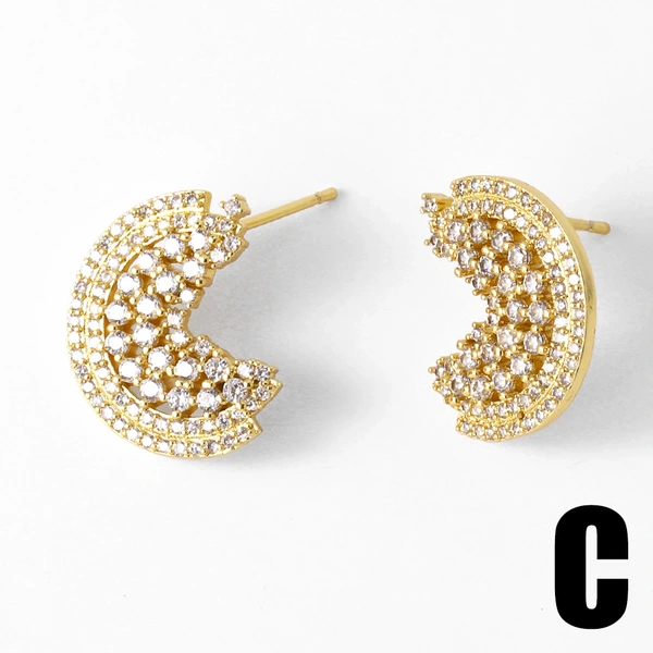 AS jewelry studs hot selling C-shaped earrings for women inlaid with zircon gold-plated geometric earrings erz26