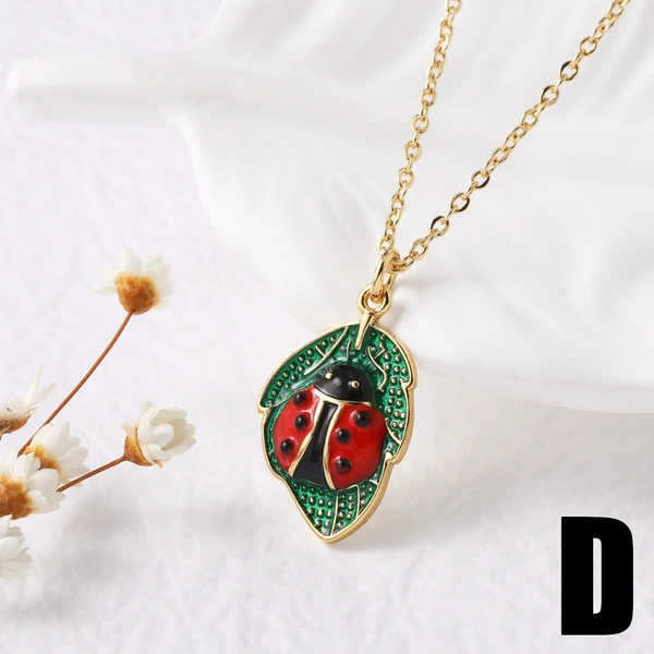 AS jewelry hot selling oil drip insect mushroom pendant necklace copper plated 18k gold zircon clavicle chain nkb095