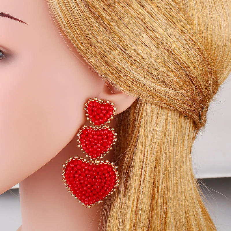 European and American new earrings trend street fashion earrings bohemian style creative rice bead heart earrings erw94