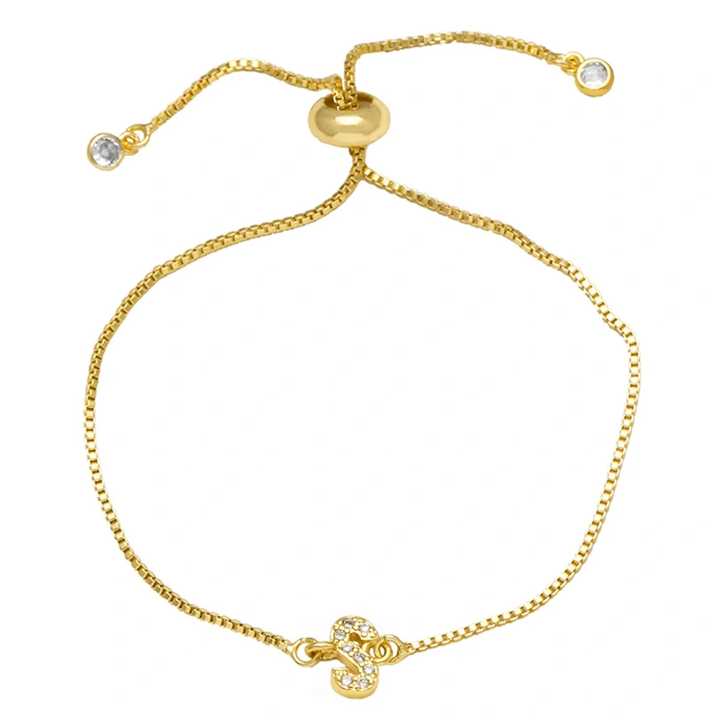 AS jewelry full zirconium 26 English letters bracelet copper plated real gold adjustment jewelry brm62