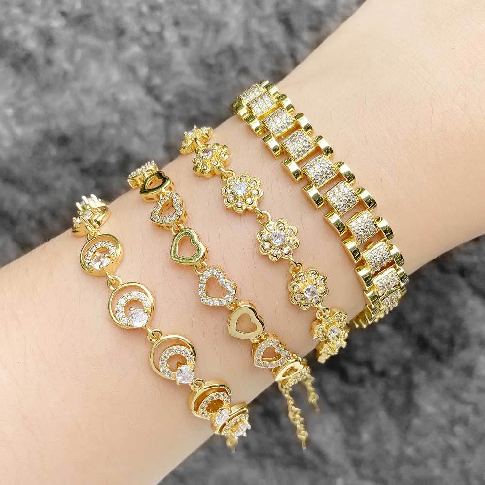 AS jewelry hot selling love full zircon bracelet copper plated real gold moon bracelet hand jewelry brb84