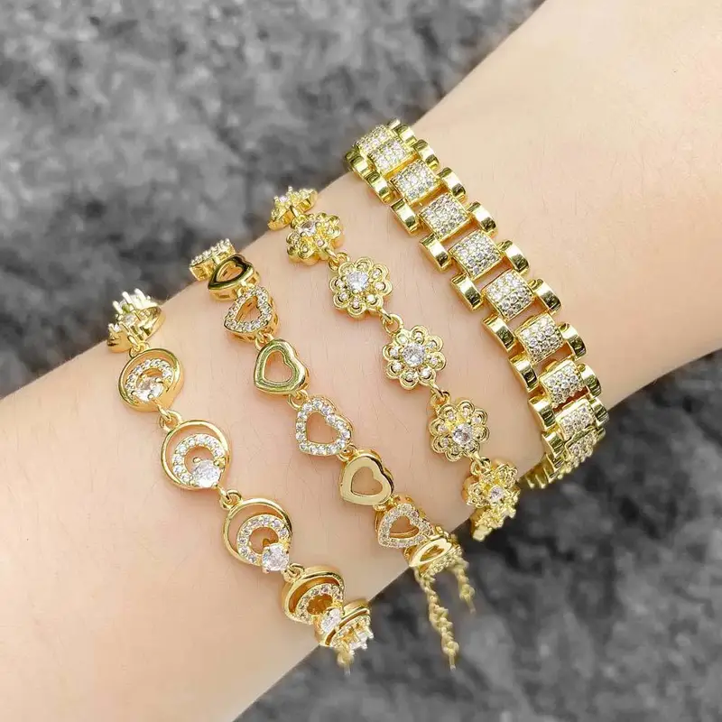 AS jewelry hot selling love full zircon bracelet copper plated real gold moon bracelet hand jewelry brb84