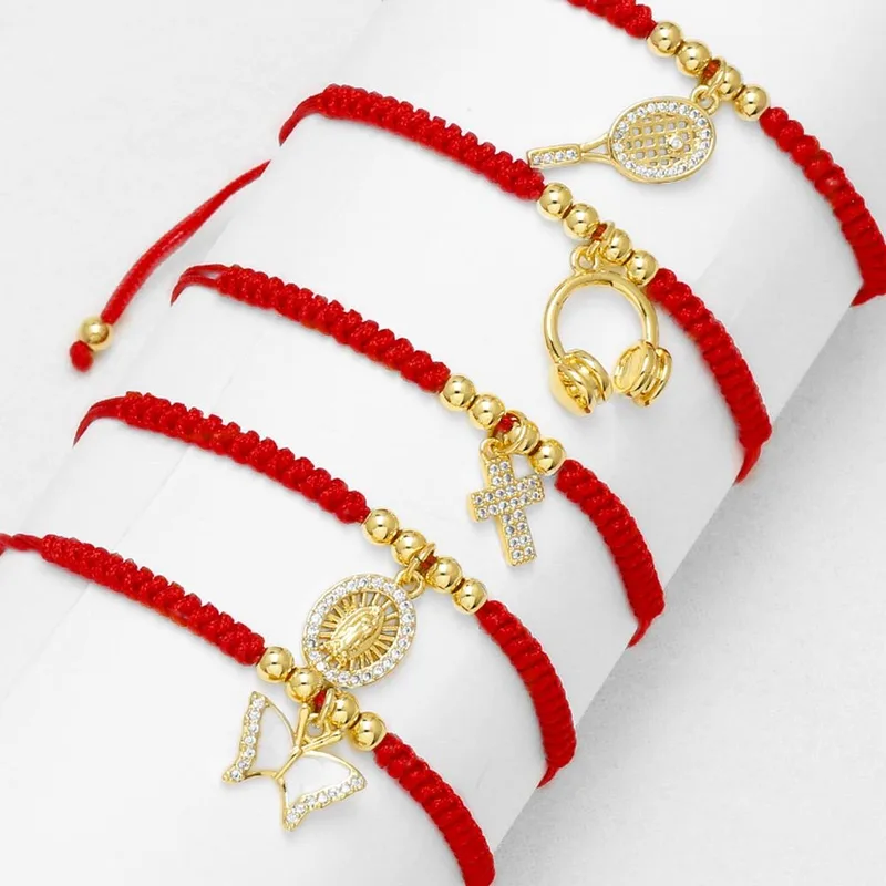 AS jewelry European and American red rope Madonna cross pendant bracelet gold-plated tennis racket hand jewelry female bra84