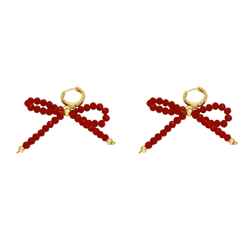 Best selling rice bead crystal earrings for women with bow gold-plated earrings wholesale era138