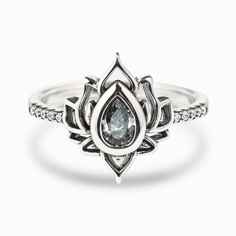 Old flame shaped lotus ring Chinese style ring retro wide face ring personality single ring