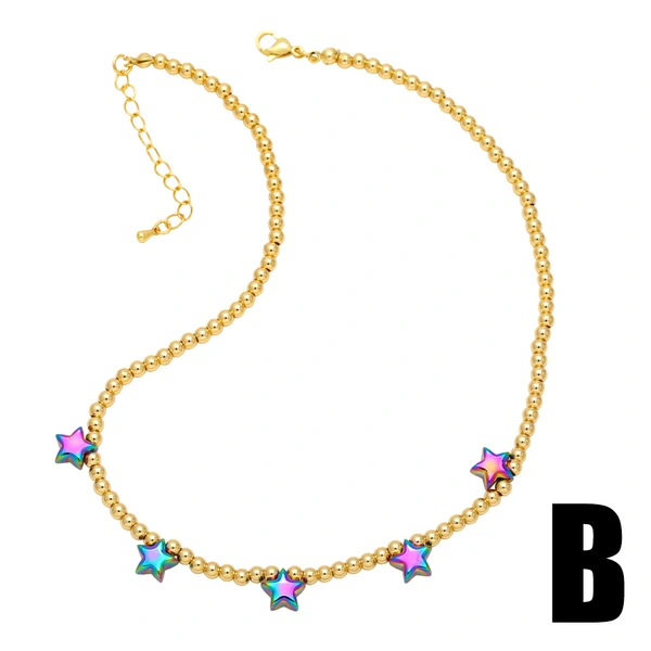 European and American new fashion hip-hop beaded necklace female personality colorful five-pointed star clavicle chain versatile necklace nkb142