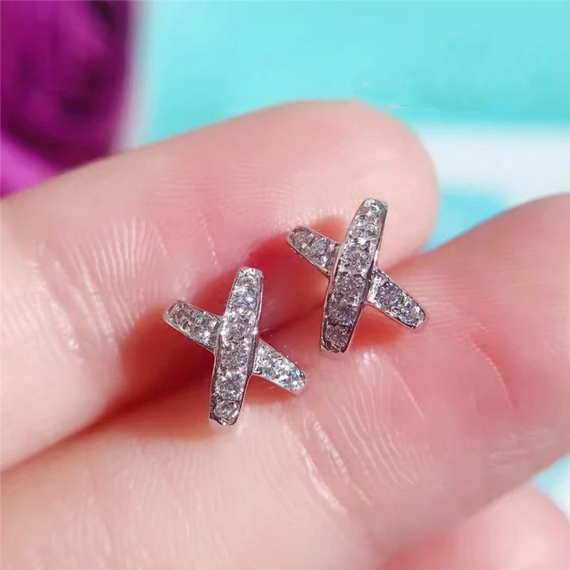 Minimalist cold style zircon X-shaped earrings for women Korean Korean style simple small letter versatile student earrings