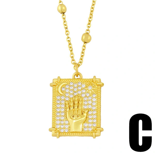 Hip-hop accessories European and American inlaid colored zircon tarot pendant necklace clavicle chain nkv78