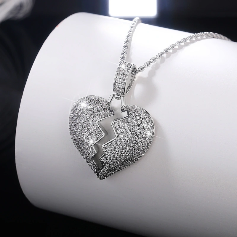 European and American popular jewelry light luxury style broken heart pendant necklace full of diamonds and zircon love necklace