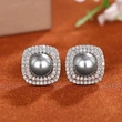 Hot selling exquisite electroplated earrings for women imitation pearl geometric square fat round design fashionable and elegant style