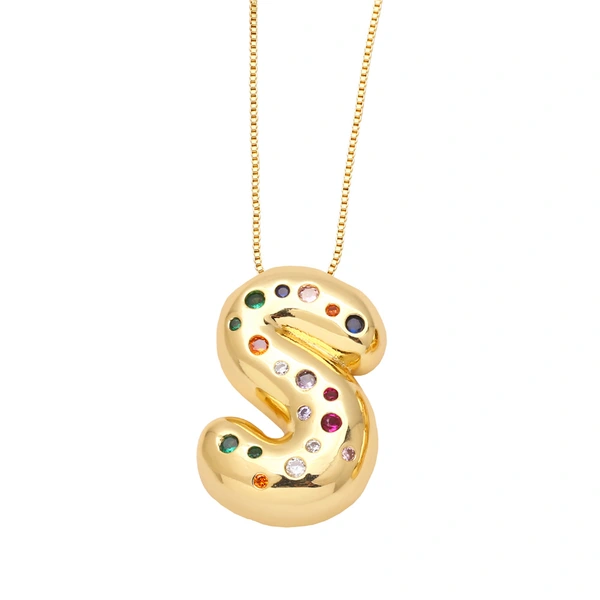 AS jewelry 26 English letters necklace gold-plated inlaid colored zircon clavicle chain nkb070