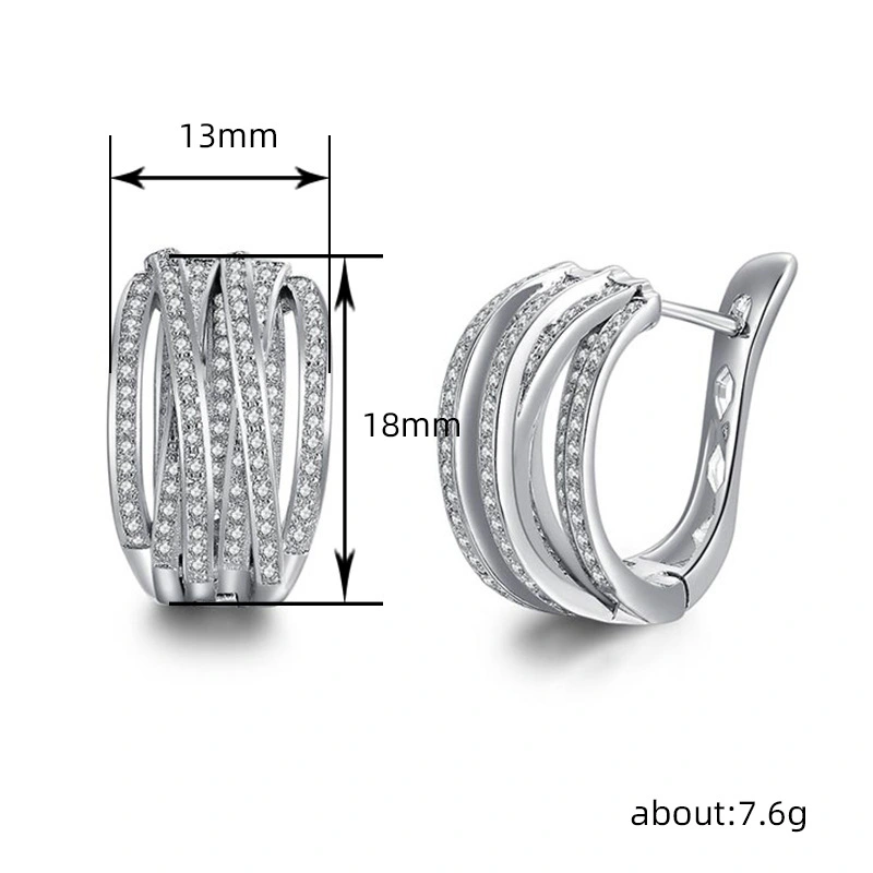 Geometric line earrings for women, multi-layer cross-studded diamond earrings, fashionable design, trendy earrings