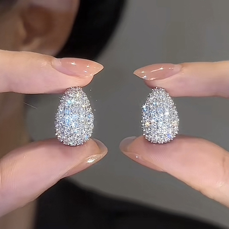 Korean style full-studded sparkling earrings, fashionable and exquisite dress matching accessories, elegant and light luxury jewelry