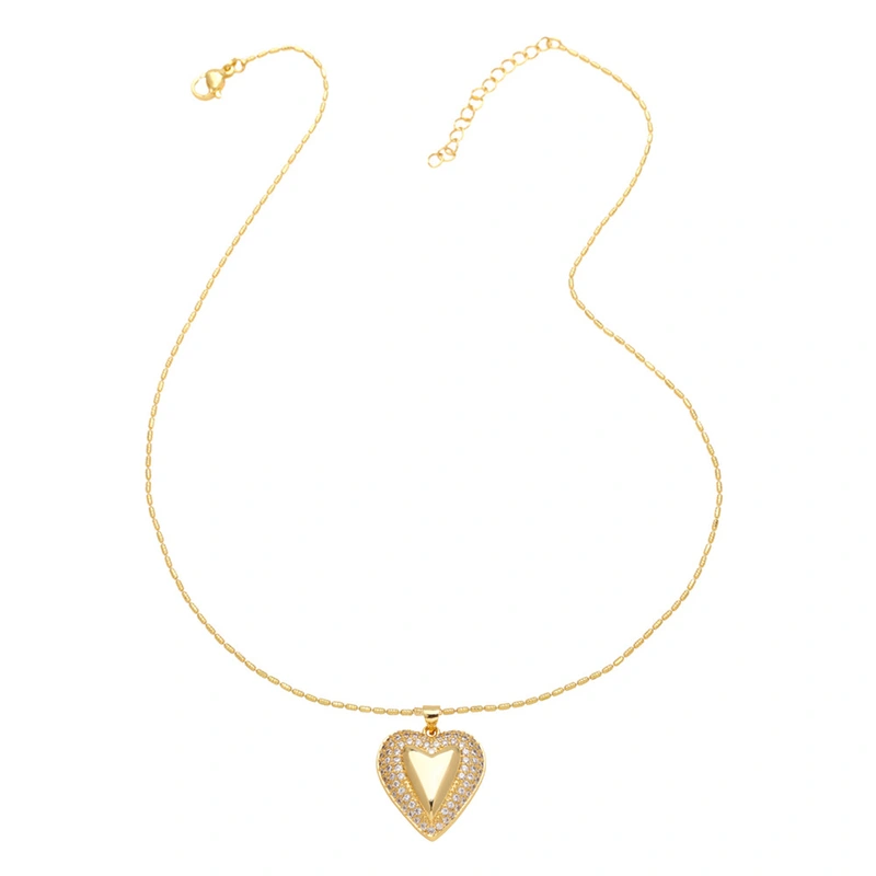 Jewelry love pendant necklace female copper plated real gold inlaid zircon peach heart clavicle chain nks27