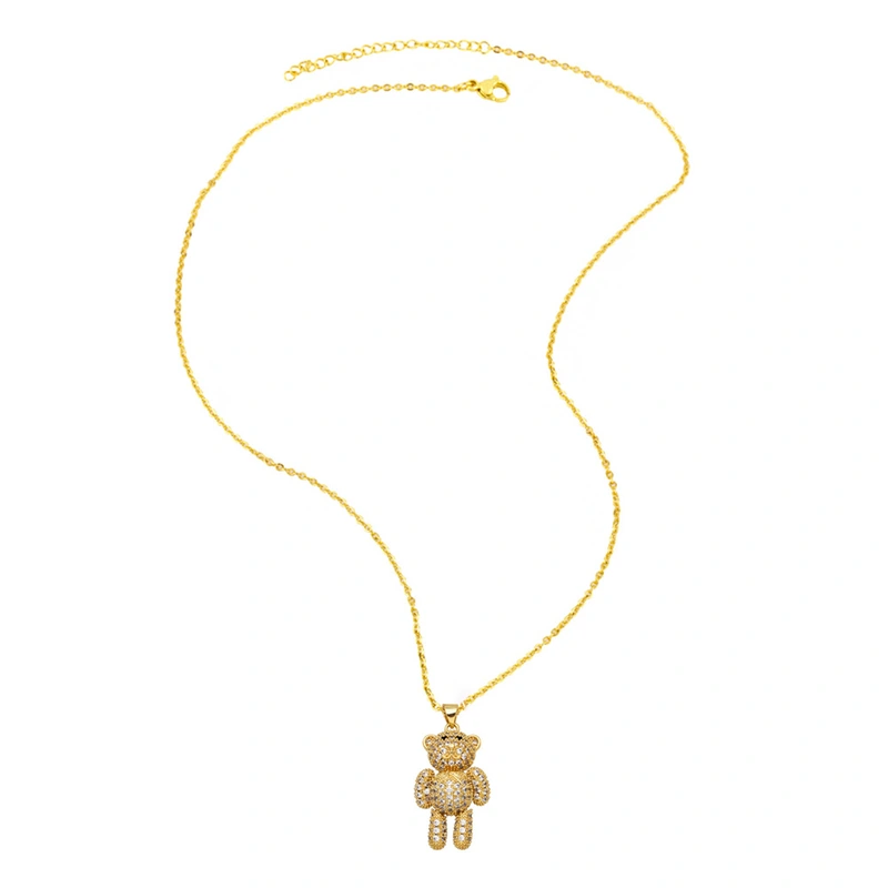 Clearance European and American jewelry full diamond bear penguin pendant hip hop couple sweater chain necklace accessories nkb427