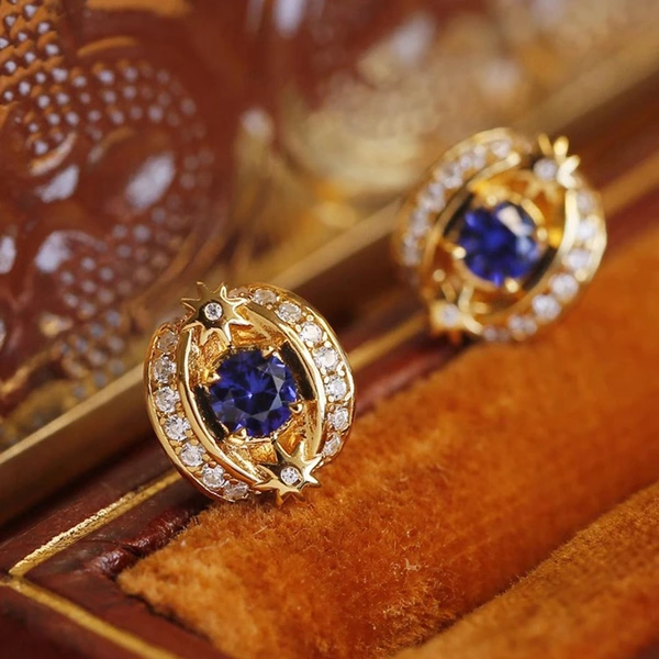  European and American light luxury style geometric earrings for women, luxurious blue mysterious eye earrings, micro-inlaid zircon earrings