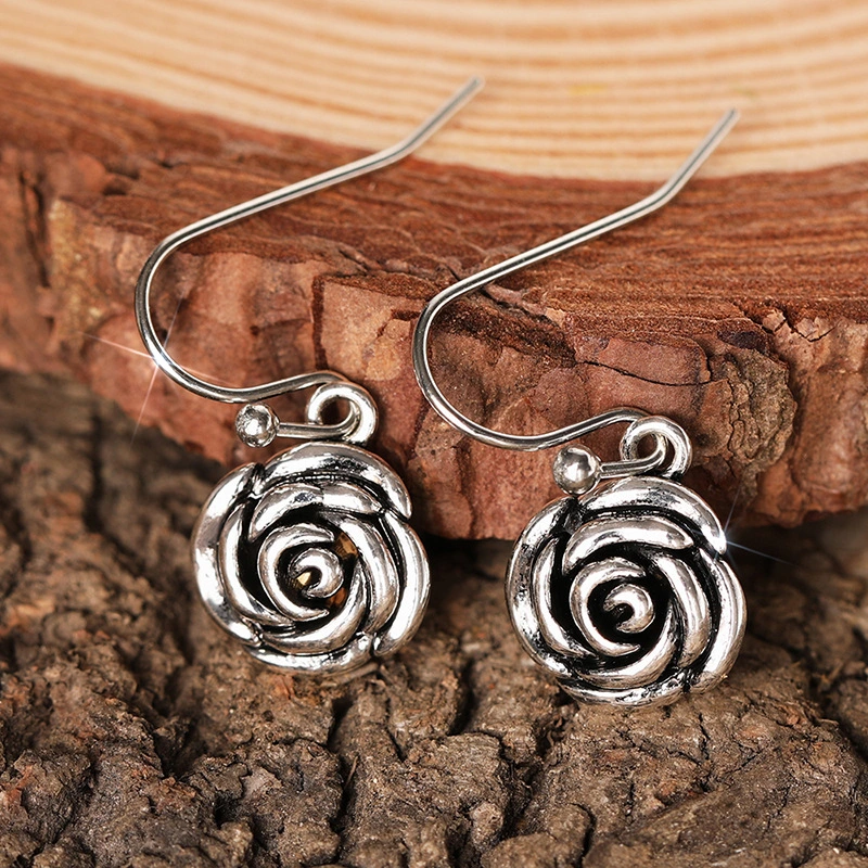  Direct selling forest retro earrings for women rose antique silver jewelry small fresh elegant lady style accessories