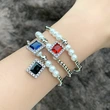 Clearance vintage silver round bead elastic bracelet bracelet European and American fashion personality square zircon pendant bracelet brk38