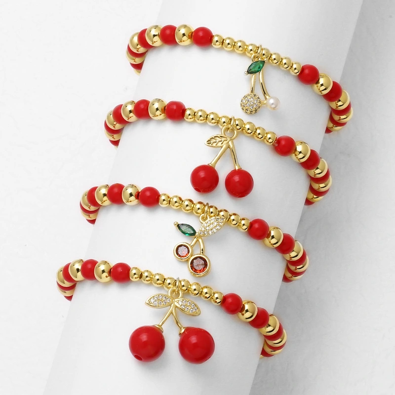 AS jewelry new hot selling fruit cherry pendant bracelet beaded hand jewelry bre44 bracelet