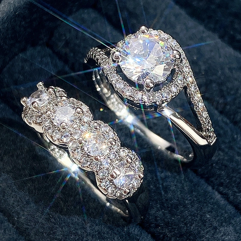 E-commerce hot-selling European and American simple engagement party women's combination ring geometric shape full diamond ring