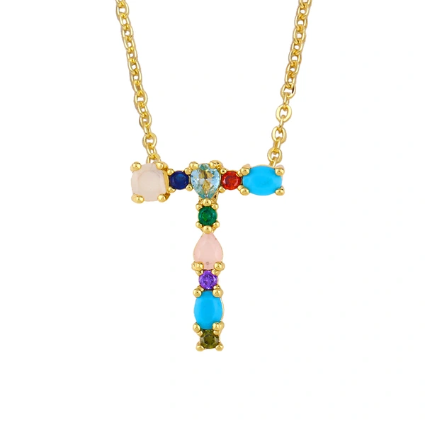 Letter necklace European and American new color zircon necklace with diamond surname English AZ letter necklace nkp25