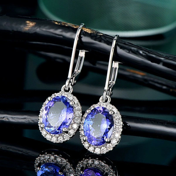 European and American new earrings shiny blue zircon long earrings charming ladies wedding party earrings wholesale