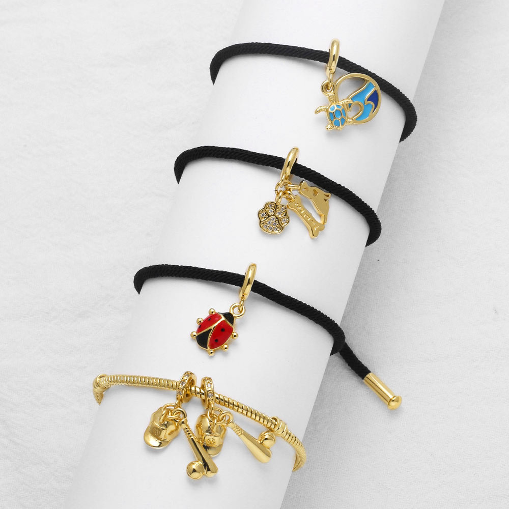 AS jewelry European and American new copper plated 18k gold baseball insect pendant DIY bracelet hand rope female brj63