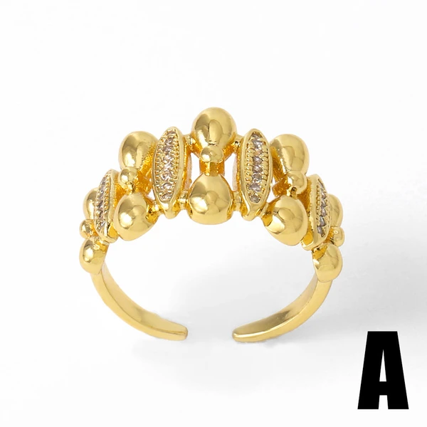 AS jewelry hot selling irregular open ring female copper plated 18k gold inlaid zircon ring rih13
