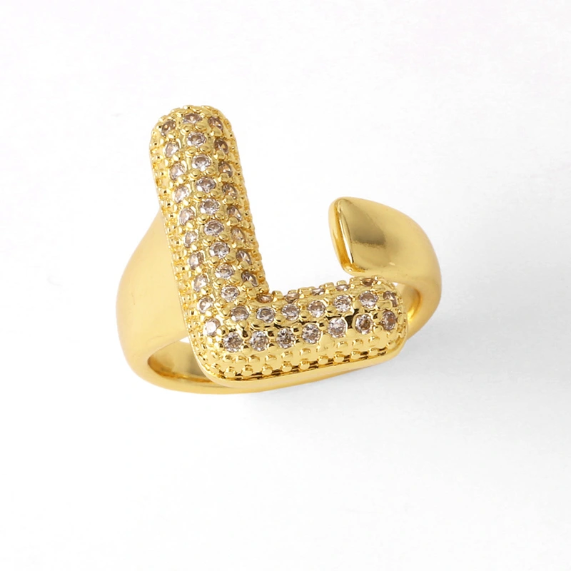 AS jewelry 26 English letters ring female gold-plated full zircon open ring rih31