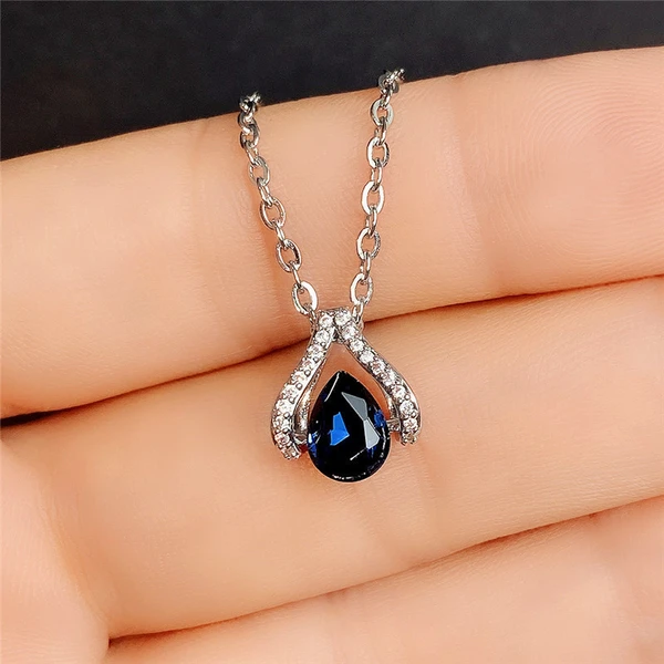 New pendant classic royal blue teardrop pear-shaped necklace elegant ladies Valentine's Day gift wholesale