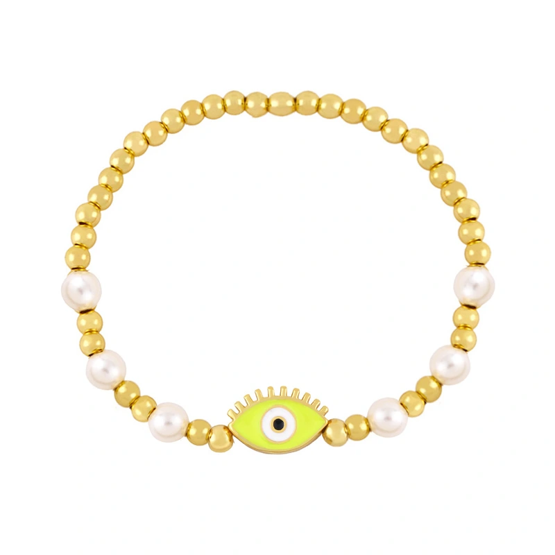 Clearance gold pearl beaded woven devil eye bracelet oil drip eye bracelet bre81