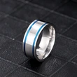  Sweet and cool simple stainless steel ring with blue embellishment line design, fashionable and cool style, popular online celebrity style