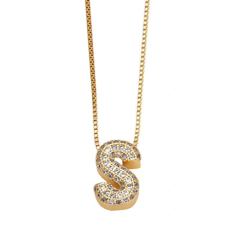 Temu hot selling 26 English letters necklace inlaid with zircon gold-plated clavicle necklace jewelry nkp54