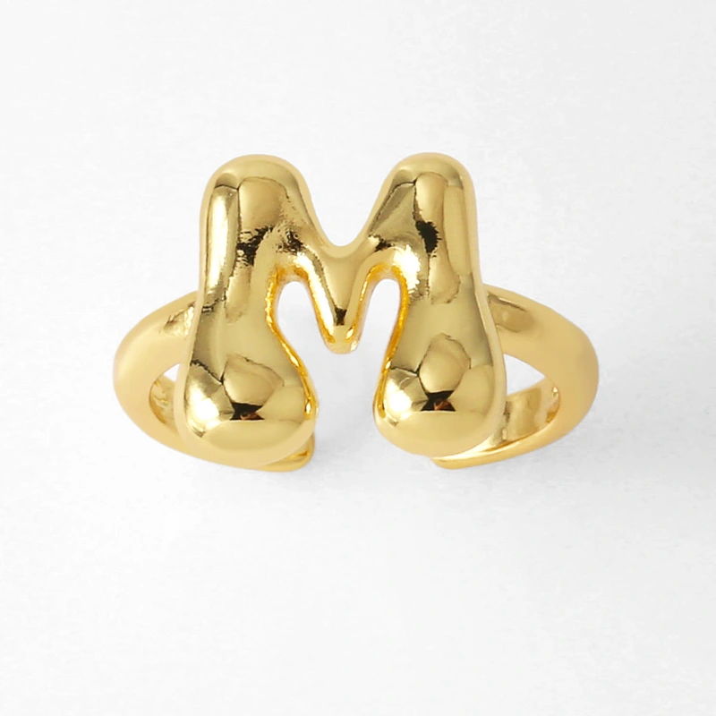 AS jewelry smooth 26 English letters ring female copper plated real gold open ring rih04